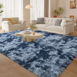 Jocovieh Super Soft Shaggy Rugs Fluffy Carpets, 4x6 Feet Indoor Modern Plush Area Rugs for Living Room Bedroom Kids Boys Girls Room Dorm, Non-Slip Shag Rug for Nursery, Tie-Dyed Blue Grey