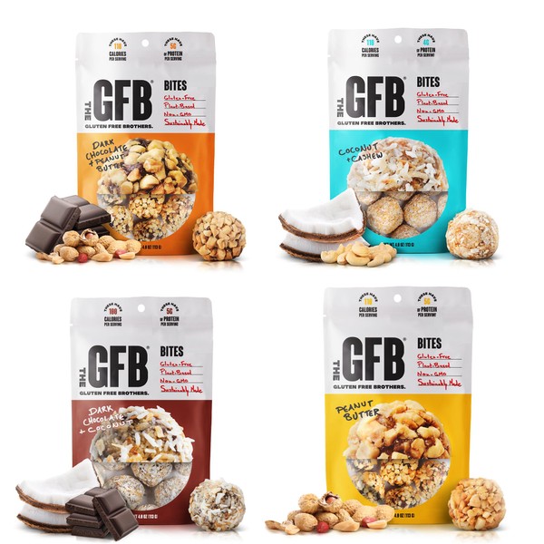 The Gluten Free Brothers Gluten Free Protein Bites Variety Pack – Non GMO, Soy Free, Vegan – Snack Size Plant Based Protein Energy Balls, 4 oz (4 Count)