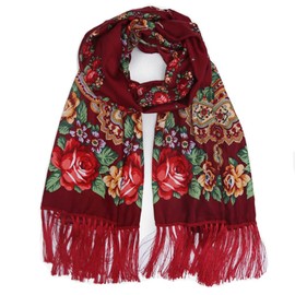 Gudessly Traditional Ukrainian Tassel Scarf Wrap for Women Warm Soft Scarves (Wine red)