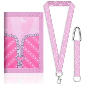 ZYETGH Children's Purse, Children's Neck Pouch with Lanyard, Triple Folded Wallet for Girls (Pink), pink, Standard size, Modern