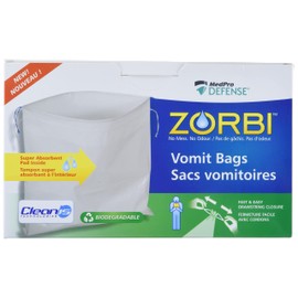 Zorbi Biodegradable Vomit Bags with Super Absorbent Pads, White, 20 Count