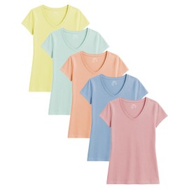Sexy Basics Women's 5 & 10 Pack Casual & Active Cotton Stretch V Neck Short Sleeve Shirts