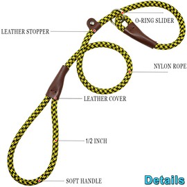 YUCFOREN 3FT Slip Lead Dog Training Leash, No Pull Dog Leash for Medium Large Dogs, 1/2 Inch Durability Nylon Rope Slip Leash Yellow