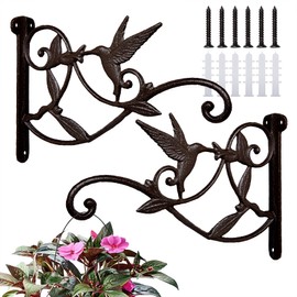 FLORWOD 2pcs Plant Hangers Outdoor Heavy Duty for Wall 10 Inch, Decorative Plant Bracket Lantern Hooks Rustic Iron, Hummingbird Style