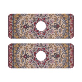 Tatenale Kitchen Sink Splash Guard Sink Faucet Mat Faucet Handle Drip Catcher Drain Mats for Kitchen Bathroom Countertop Absorbent Dish Drying Mat Pad 2pack 14.7x5.4Inch Boho Retro Tan Red