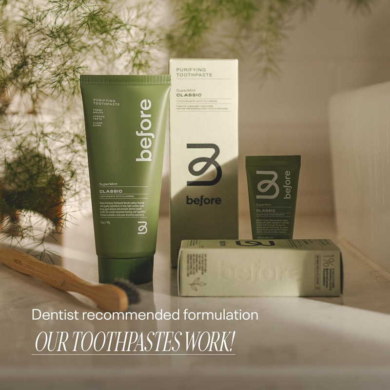 Before Toothpaste, SuperMint, Clean Natural Ingredients, Balanced Foaming, Low Abrasion,
