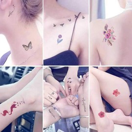 Yesallwas Rose Red Flower Letters Small 30 Pcs Set Cute Watercolor Design Tattoo Realistic Waterproof Long Lasting Tattoo Sticker Body Seal Men Women TATOO 5.7cm x 9.7cm (F)