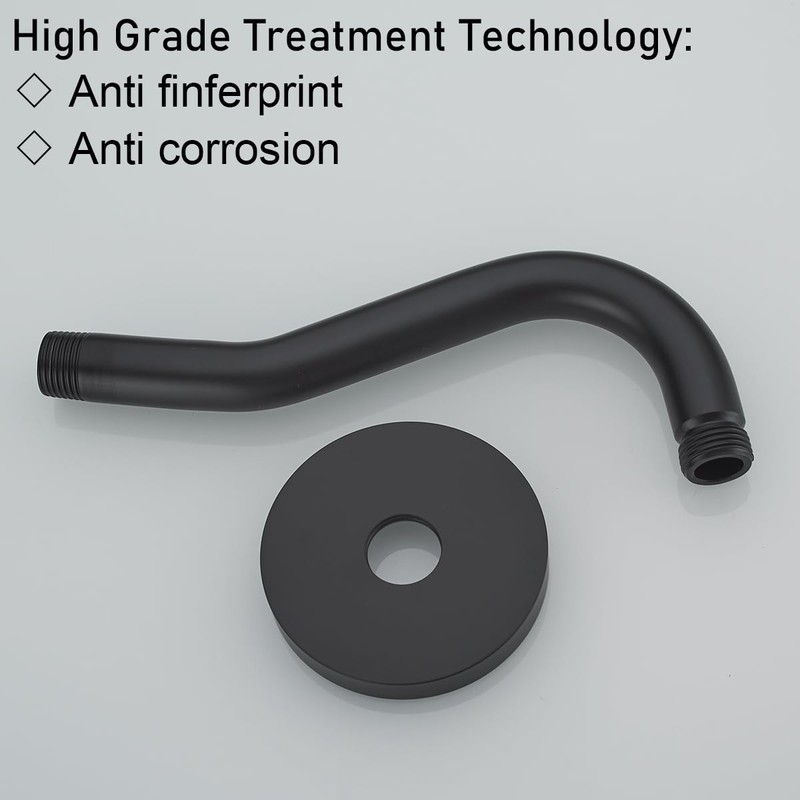 RANDOM Curved Shower Arm with Flange,8-inch S-Shape Matte Black Shower