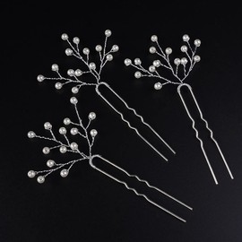 Jumwrit Pearl Wedding Hair Pins Bridal Hair Pins Set 3pcs Women Wedding Hair Pins Handmade Bridal Headpieces Hair Accessories（Silver）