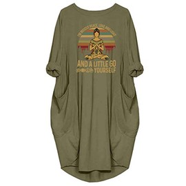 JiaMa Womens I'm Mostly Peace Love and Light and A Little Go Print Long Sleeve Loose Pocket Oversize Tunic Dress Green, XX-Large