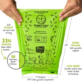 PLANET POOP Home Compostable Dog Poo Bags, 60 Premium Pet Waste Bags on Refill Rolls for Dogs, Un-Scented Dog Waste Bags, Thick Leakproof Doggy Cat Bag, Plant-Based Eco Earth Friendly Pet Supplies