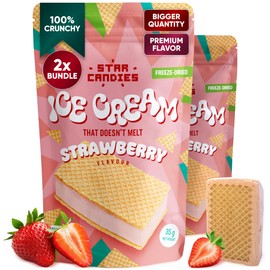 Star Candies Strawberry Freeze Dried Ice Cream Sandwich | No Melting Freeze Dried Candy | Crunchy & Delicious Camping Food | Premium Astronaut Ice Cream Sandwich | Space and Astronaut Snack | 2 count