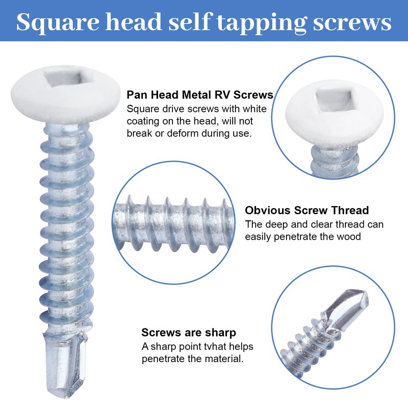 White Square Head Self Tapping Screws RV Trailer 8 X