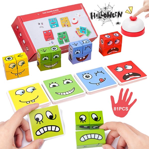 Wooden Cube Puzzle Toy Magic Face Building Block Thinking Game