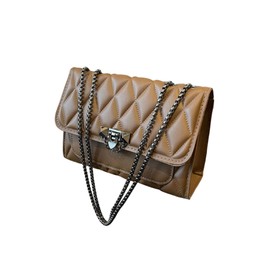 SHENHE Women's Quilted Leather Shoulder Bag Buckled Clutch Purse Small Crossbody Bags with Chain, Coffee Brown, One Size