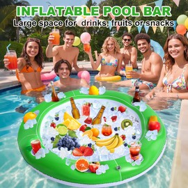 Large Floating Card Table for Pool, Inflatable Pool Games Table for Adults, Waterproof Floating Pool Bar, Pool Accessories Fruit Drink Holder Cooler Tray for Summer, 4-6 People Card Games