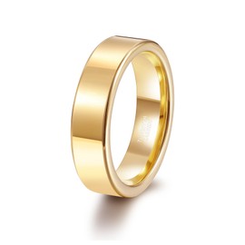 TRUMIUM 6mm Tungsten Rings for Men Women Gold Wedding Bands Plated Beveled Edges Domed High Polished Comfort Fit Size 10