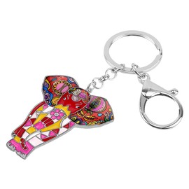 BONSNY Enamel Metal Chain Jungle Elephant Key Chains For Women Car Purse Handbag Charms (Red)