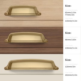 Khtumeware 10 Pack 3-3/4 inch (96mm) Brushed Brass Cabinet Hardware - Gold Cup Drawer Pulls for Kitchen Cabinets