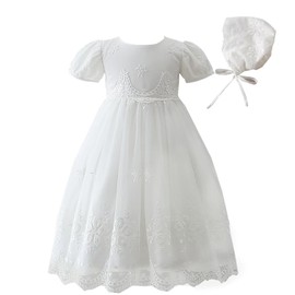 Leideur Baby Girl Christening Dress Long Blessing Dresses White Formal Wedding Dresses for Newborns, White
