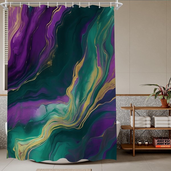TheBlackSpot Purple Green Marble Shower Curtain Sets Gold Stripes Marble