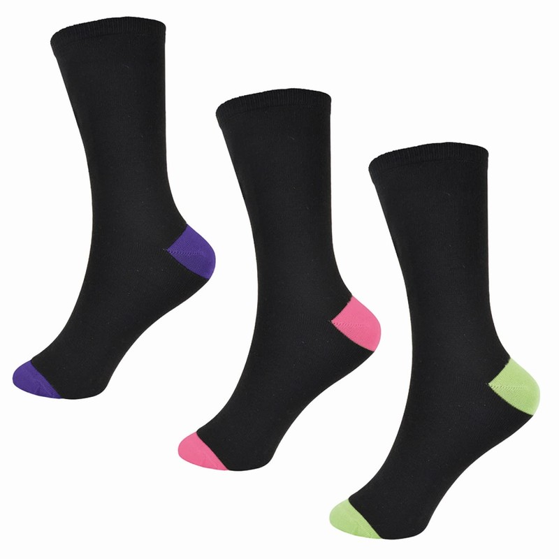 6 Pairs Ladies Black and Multicoloured Ankle Socks - UK
