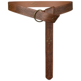 HiiFeuer Cinturón medieval de piel sintético en relieve, con anillo tórico, cinturón retro de caballero renacentista, marrón (Brown F), Large