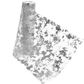 5M Silver Metallic Table Runner, 28cm width Silver Foil Table Cloth, Gift Floral DIY Wrapping Ribbon For Birthday Party Wedding Christmas Baby Shower Table Decoration