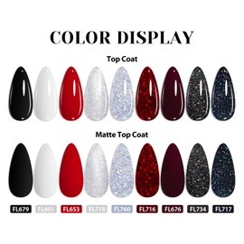 Four Lily Gel Nail Polish Kit, 12PCS Red Black White Glitter Silvery Nail Polish Set, Soak Off UV Nail Art Manicure Gifts for Women Girl DIY Salon Home