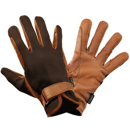 Klaus Riding Gloves, Waffle Leather Gloves, KE6 (Brown x Caramel Brown), Genuine Leather, Brown
