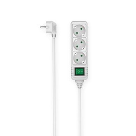 Hama 3-Way Power Strip with Switch, 1.4 m (Power Strip with Switch, 3-Way Power Strip, 3-Way Multiple Socket, Multiple Plug, with Touch Protection, Illuminated Switch, 45°) White