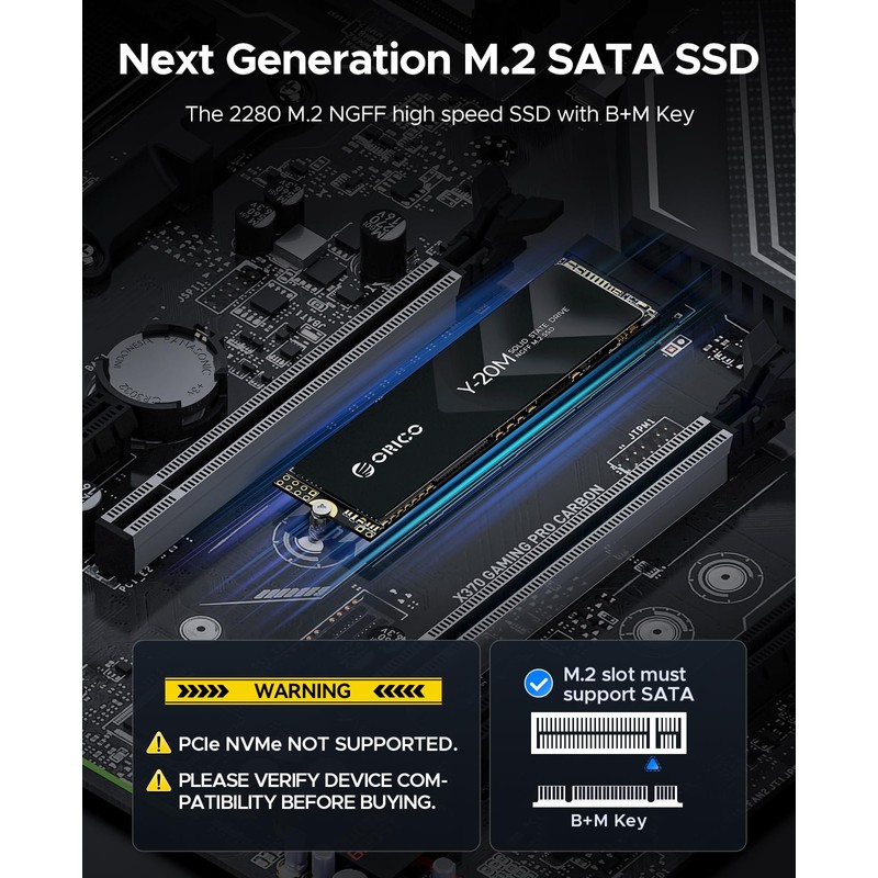 ORICO M.2 2280 SATA SSD, 512GB Internal M.2 SSD with
