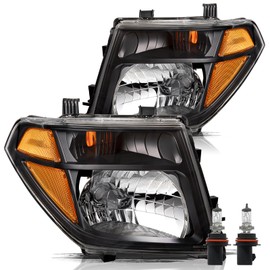 Aosky Headlight Assembly Replacement for 2005-2008 Nissan Frontier / 2005-2007 Nissan Pathfinder Halogen Black Housing Front Headlamps Set Driver and Passenger Side Bulbs Included