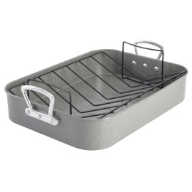 Gibson Home Oster Greystone 2-Piece Carbon Steel Roaster Pan w/Rack, Grey Speckle
