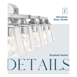 Bathroom Vanity Light 5-Light, HWH Bathroom Lighting Fixtures Over Mirror Brushed Nickel, Modern Vanity Wall Lamp with Square Bell Glass Shade, 5HY68B-5W BN