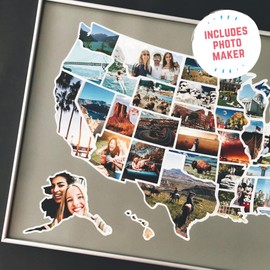 USA Photo Map - 50 States Travel Map - 24 x 36 in - Includes Secure Photo Maker - Easy to Use, Built to Last and Uniquely Yours - Unframed - Gray