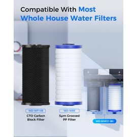 Waterdrop Whole House Water Filter, Carbon Filter Reduce Chlorine,Taste, and Odor Cartridge Replacement for GE GXWH40L, FXHTC, Ispring, Culligan® RFC-BBSA, Whirlpool®, Any 10" x 4.5" System, 5 Micron