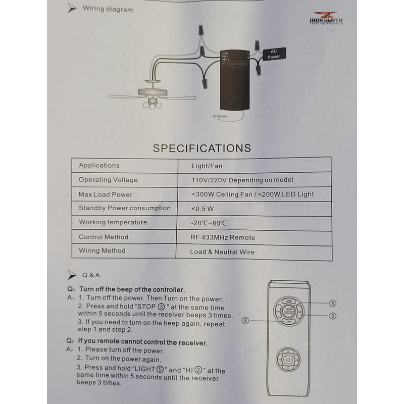 3-in-1 Ceiling Fan Light Timing & Speed Remote Universal Ceiling