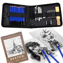 Lapices de Dibujo, Kit de Dibujo profesional 34 PCS, Set de Dibujar Arte Incluye Lápices H&B, Lapices de Grafito, Gomas de Borrar, Sketchbook, etc, Ideal para Principiante, Artista, Estudiante
