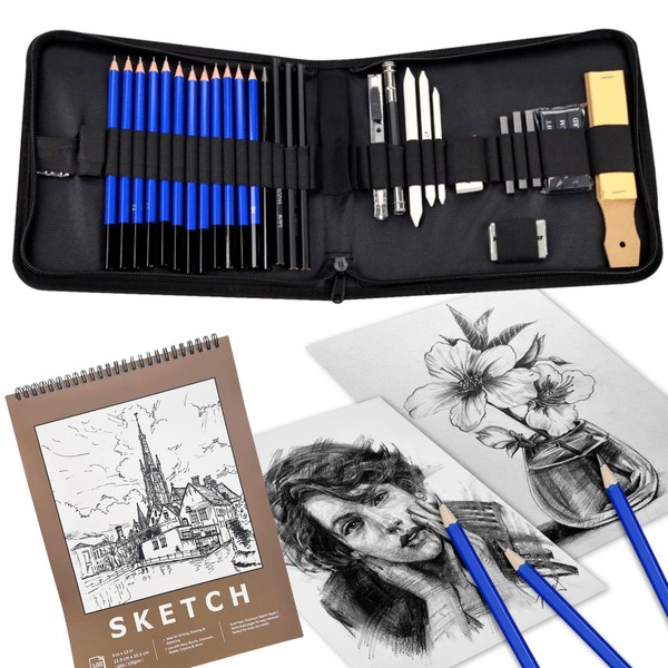 Lapices de Dibujo, Kit de Dibujo profesional 34 PCS, Set