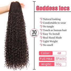 Goddess Locs Crochet Hair-30 Inch 8 Packs Boho Faux Locs Crochet Hair for Black Women Pre Looped Soft Locs with Curly Ends (#4, 30 Inch(Pack of 8))