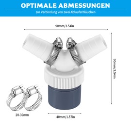 Washing Machine Drain Adapter, Double Connection Drain Adapter for Dishwasher and Washing Machine Drain Adapter Y Splitter for Pipe Diameter 40 mm and Input Diameter 18-24 mm Washing Machine
