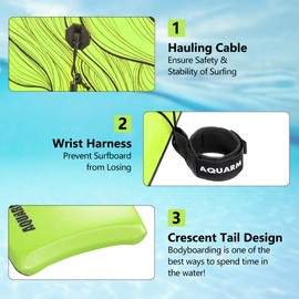 AQUARM 36 inch Bodyboard with Premium Wrist Leash and Fin Tethers, Super Lightweight & Slick Bottom Perfect Surfing for Kids Teens and Adults (Green)