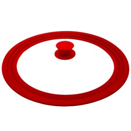 Universal Lid for Pot,Pan,Skillet Fits 6.5",7",8" Cookware Silicon lid Dishwasher Safe, Replacement Lid Vented Tempered Glass with Heat Resistant Silicone Rim By HR Huare Technology, Red,1 Pack