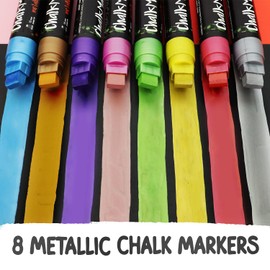 Metallic Chalk Markers (8 Pack) Liquid Chalk Pens for Blackboards, Chalkboard, Bistro Menu, Window Markers for Cars - Wet Wipe Erasable - 15mm Jumbo Nib