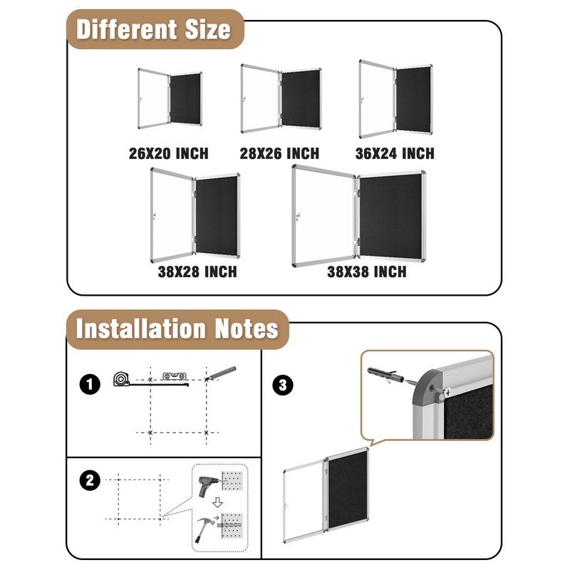 Mifuro 26"x20" Enclosed Bulletin Board, Lockable Weather-Resistant Aluminum Cork Noticeboard