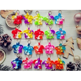Roaqua 20 Packs Bulk Funny Turtle Mini Pop Varied Rainbow Animal Keychain fidgets Bubble Toys for Kids Children Classroom Students Gift from Teacher， Christmas Party Favors Birthday Gift