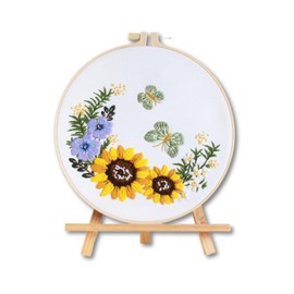 Arte Vita Embroidery Starter Kit Floral Pattern Full Range DIY Beginner Hand Stitch Set Including Stamped Cloth, Bamboo Hoop, Color Threads, Needles Sunflowers