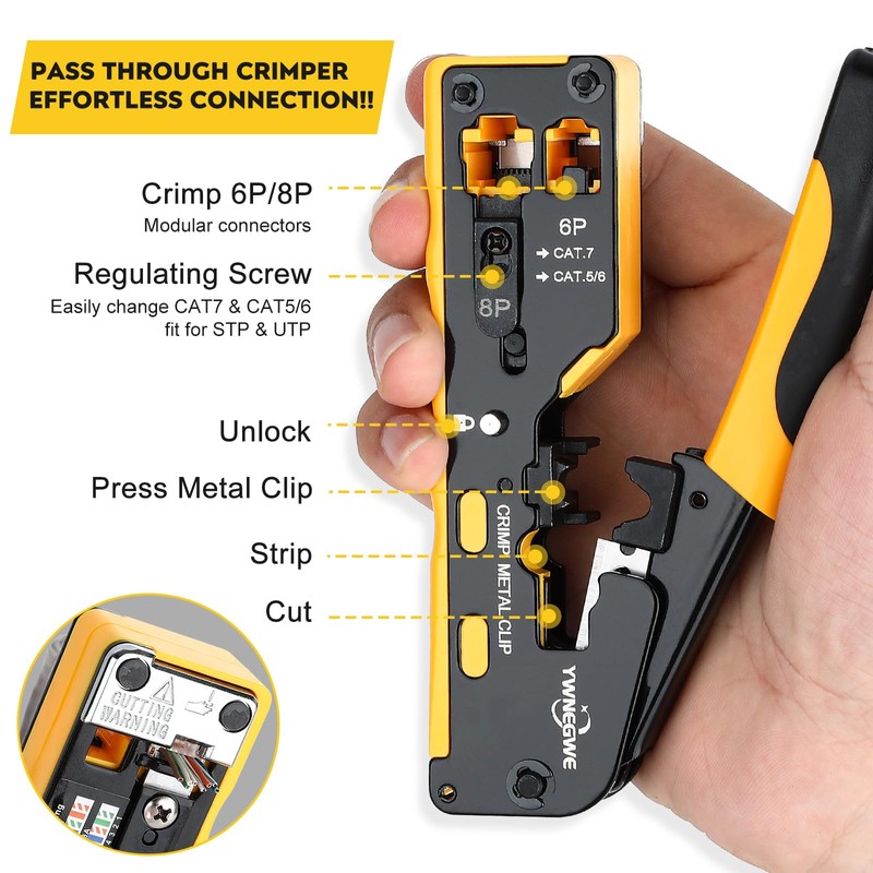 RJ45 Crimp Tool Kit Pass Through Ethernet Crimper Kit Cat5