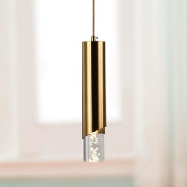 Kenolia Modern Crystal Pendant Light, Small 1 Light Hanging Lamp, Single Raindrop Chandeliers for Dining Room Bedroom Kitchen Island Entryway Living Room (Brass)